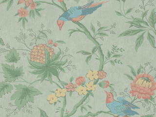 papier peint de couleur vive avec un oiseau de Little Greene Brooke House - Soie