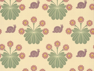 Papier peint joyeux et coloré avec des escargots violets et des feuilles vertes Burges Snail - Travertine