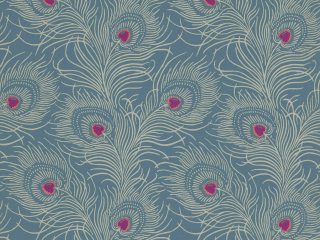 Papier peint bleu profond avec des plumes de paon et des détails roses Carlton House Terrace - Blue Plume