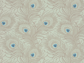 Carlton House Terrace - Copper papier peint avec des plumes de paon beiges et des accents bleus