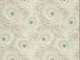 Little Greene Carlton House Terrace - Pompon papier peint avec des accents turquoises et des plumes de paon blanches