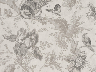 Papier peint gris avec des oiseaux et des fleurs Crowe Hall Lane - Nuage de Little Greene