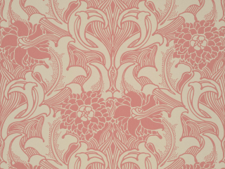 Dahlia Scroll - Carmine papier peint de Little Greene avec de grandes fleurs roses et des volutes