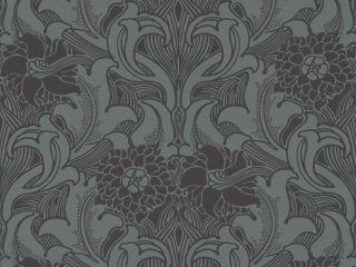 Little Greene papier peint avec une riche décoration de fleurs et volutes dans le bleu profond Dahlia Scroll - Etruria