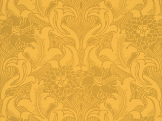 Papier peint gracieux Dahlia Scroll - Giallo de Little Greene d'une couleur jaune profonde avec des fleurs