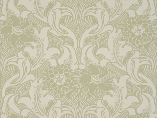 Papier peint à fleurs, de couleur vert/gris, avec des boucles élégantes de Little Greene Dahlia Scroll - Mirror