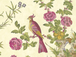 Papier peint fleuri avec de grands oiseaux roses et des fleurs Darwin - Jeune