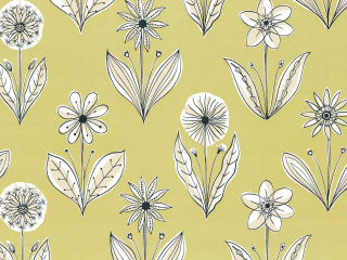 Groen/papier peint jaune avec des fleurs Florette - Acid Drop dessinées par Little Greene