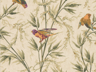 Great Ormond Street - Stable papier peint de Little Greene avec des oiseaux violets et oranges