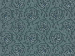 Hoja - Air Force Blue, papier peint de Little Greene avec de gracieuses volutes et des fleurs