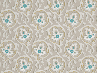 Papier peint à volutes grises avec des fleurs au cœur bleu Hoja - Cool Arbour