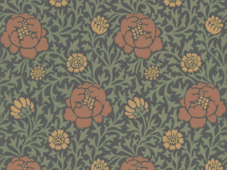 Papier peint foncé avec des feuilles vertes et des fleurs orange Lansdowne Walk - Ash de Little Greene