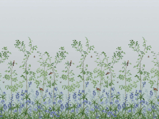 Papier peint floral avec un oiseau de Little Greene - Bird & Bluebell - Celestial Blue