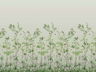 Bird & Bluebell - Vert à petits pois de Little Greene avec des oiseaux, des arbres et des fleurs