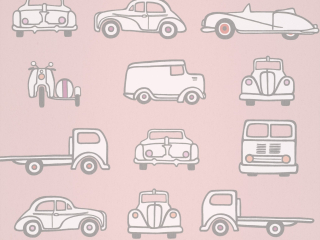 Little Greene papier peint Confettis Road Trip avec voitures et camions