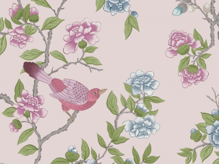 Aderyn - China Clay - Little Greene papier peint avec des oiseaux et des fleurs
