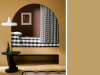 Little Greene - Bassoon 336 sur le mur d'un lit clos avec une couette à carreaux noirs et blancs