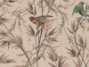 Papier peint brun clair avec des graminées ornementales de couleur taupe et des oiseaux Great Ormond Street - Cappuccino vert foncé