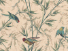 Little Greene papier peint Great Ormond Street - Parchment avec des oiseaux de couleur bleue et des graminées ornementales de couleur verte