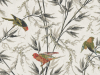 Great Ormond Street - Signature papier peint aux tons de gris avec des oiseaux verts et orange