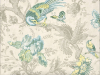 Little Greene Crowe Hall Lane - Paradise papier peint avec des fleurs de couleur beige et des feuilles avec des oiseaux bleus