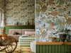Little Greene papier peint Animal Kingdom Pea appliqué dans un salon avec lambris