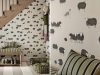 Little Greene papier peint Nip & Lassie Slaked Lime Dark appliqué dans un hall