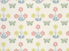 Beige papier peint Burges Butterfly - Slaked Lime avec des papillons verts et des fleurs colorées aux couleurs rose, jaune et bleu
