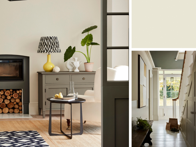 Little Greene - Portland Stone Pale 155 sur le mur et dans le couloir