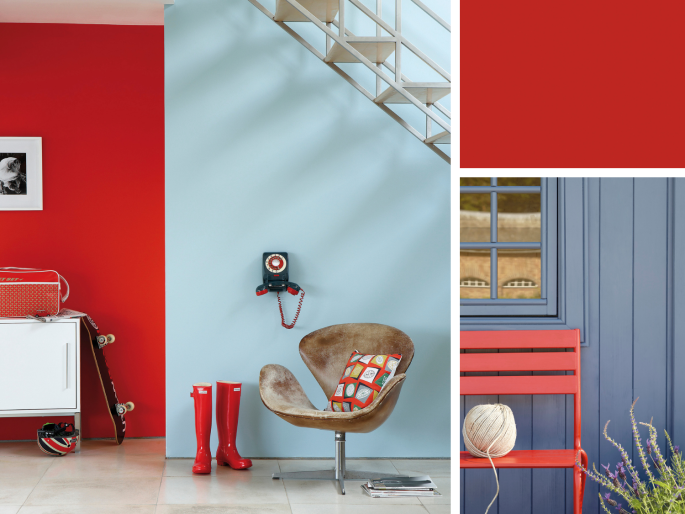 Little Greene - Atomic Red 190 sur un mur accentué