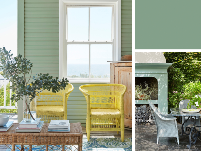 Little Greene - Aquamarine Deep 198 sur un mur en bois dans un pavillon de jardin