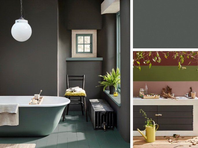 Little Greene - Vulcan 324 peint sur le mur dans une salle de bains de luxe