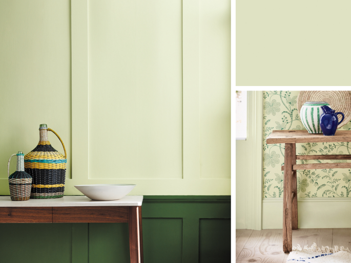 Little Greene - Acorn 87 au-dessus d'un lambris vert foncé
