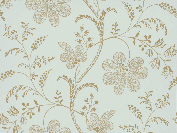 Little Greene papier peint Bedford Square - Larimar bleu clair avec ocre jaune