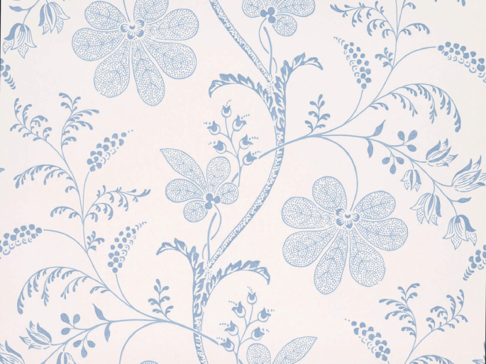 Papier peint fleuri blanc et bleu Bedford Square - Porcelaine