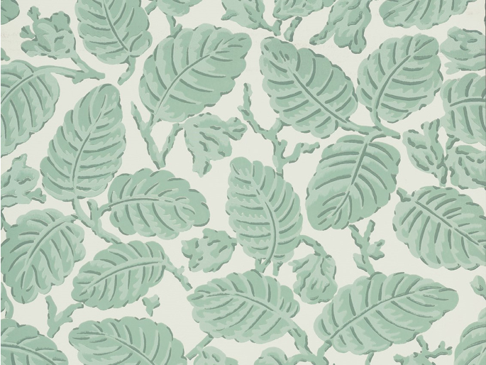Beech Nut - Rubine papier peint avec des feuilles de couleur vert menthe de Little Greene