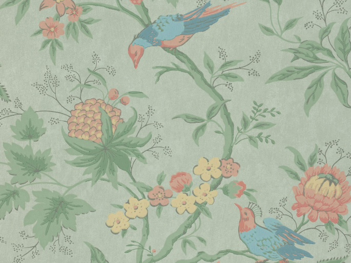 papier peint de couleur vive avec un oiseau de Little Greene Brooke House - Soie