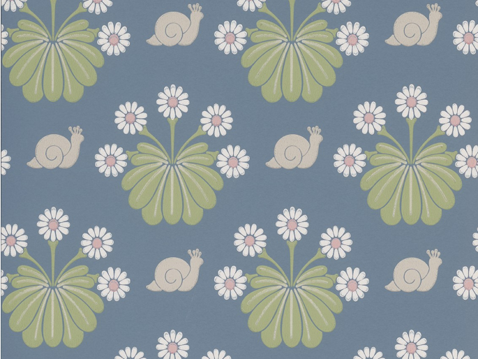 Burges Snail - Juniper papier peint bleu profond avec des animaux et des fleurs de Little Greene