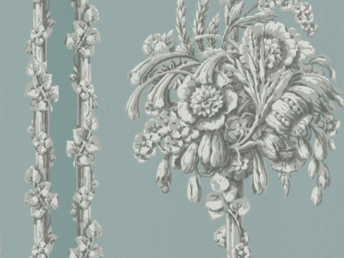 Un papier peint classique avec des fleurs Chelsea Bridge - Archive Blue de Little Greene