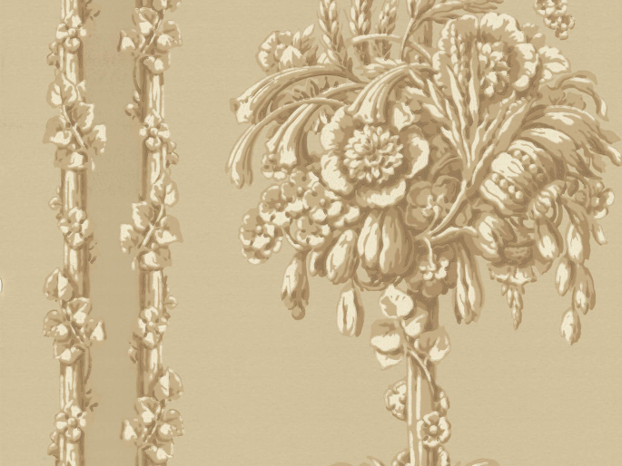 Little Greene Chelsea Bridge - Halcyon un papier peint jaune/marron qui est richement orné de fleurs et de feuilles