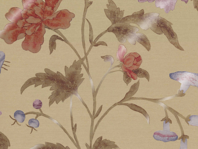 Beige papier peint avec de grandes fleurs colorées China Rose - Bronze de Little Greene