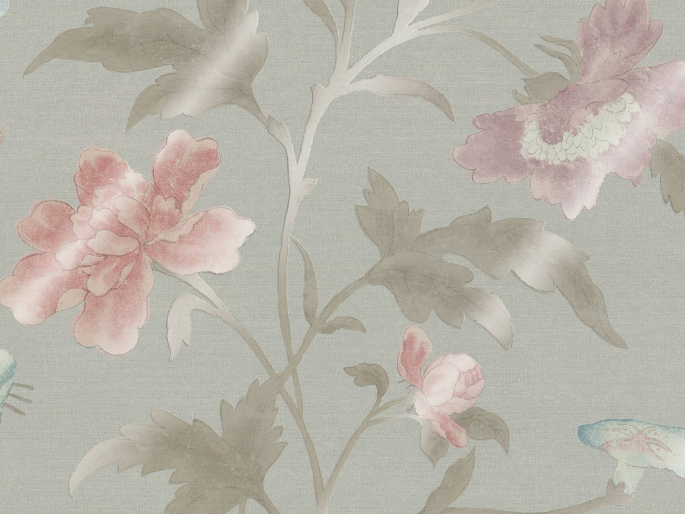 Little Greene papier peint avec des fleurs Chine Rose - French Grey Lustre de grande taille et multicolores