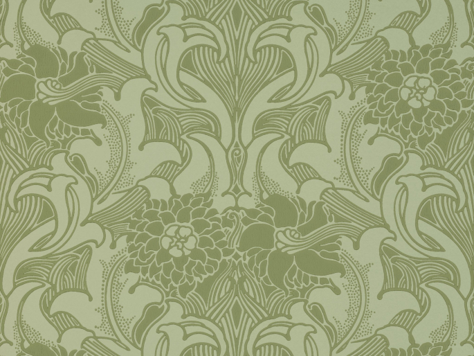 Dahlia Scroll - Papier peint vert à pois de Little Greene