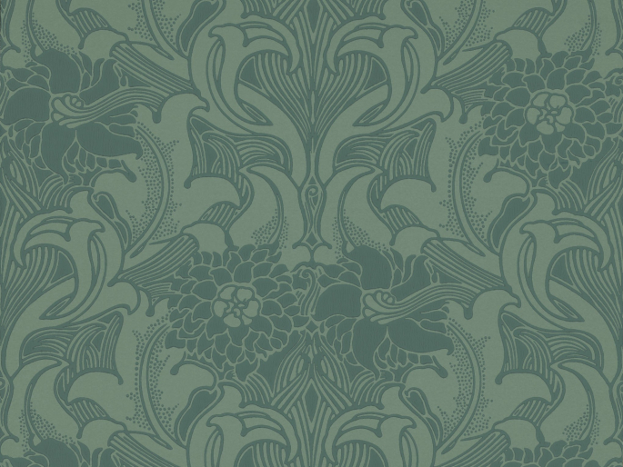 Un papier peint bleu-vert profond avec plusieurs fleurs Dahlia Scroll - Tea With Florence