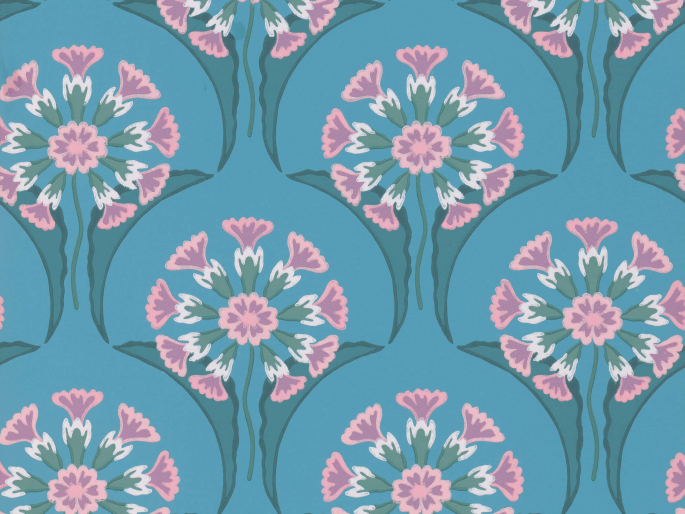 Hencroft - Azure un papier peint bleu clair avec de petites fleurs roses