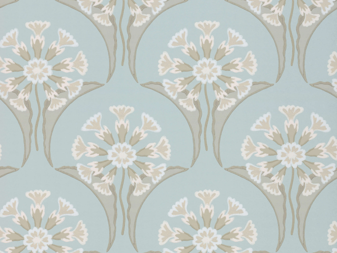 Papier peint bleu avec des accents taupe et des fleurs Hencroft - Celestial