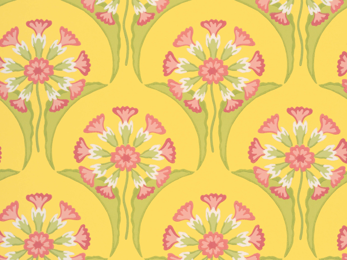 Little Greene Hencroft - Punch papier peint jaune avec des fleurs d'un style élégant
