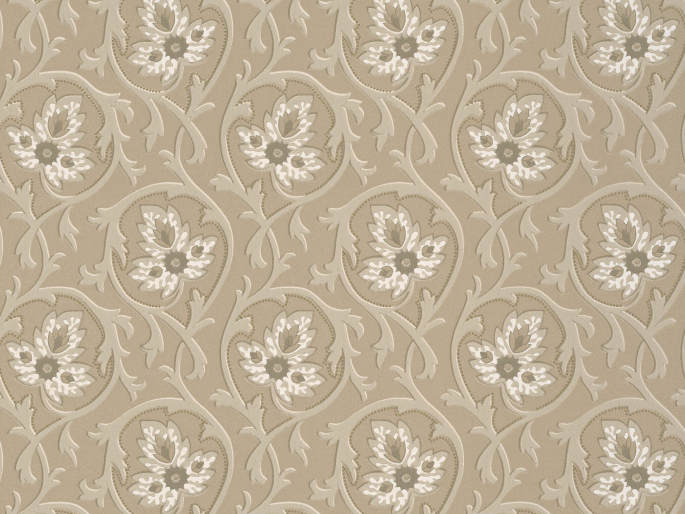 Papier peint de couleur taupe avec motif de volutes et de fleurs Hoja - Portland Stone