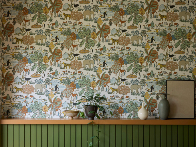 Little Greene papier peint Animal Kingdom Pea détail d'ambiance