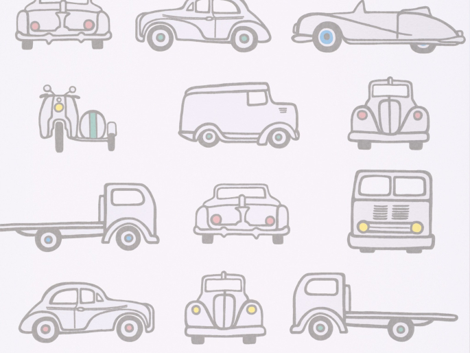 Little Greene papier peint Road Trip avec des voitures French Grey